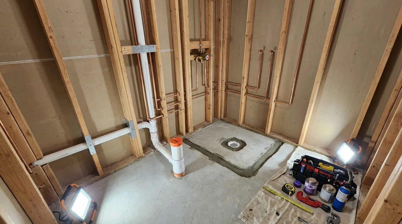 Bathroom rough-in plumbing during remodel by Johns Plumbing LLC in Virginia City