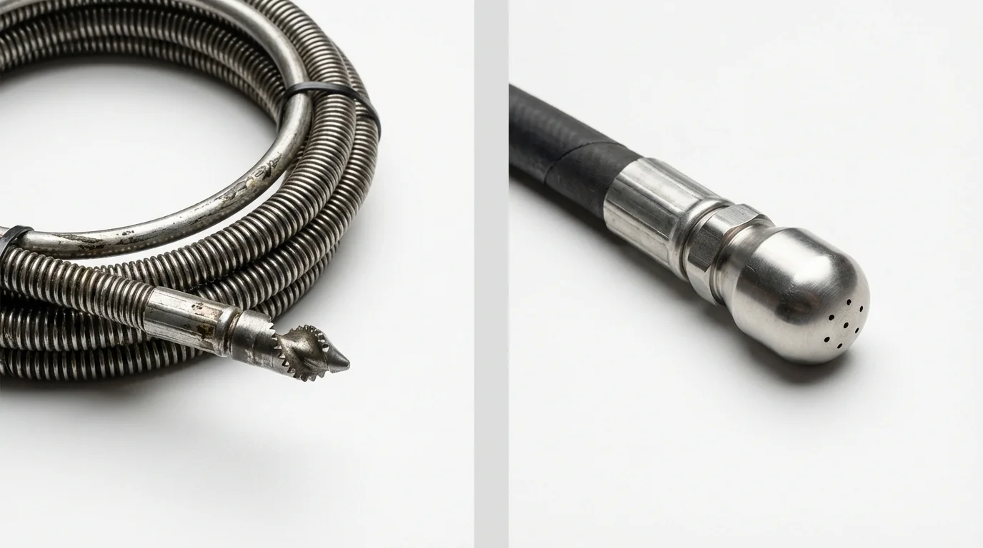 Drain snake cable and hydro jetting nozzle used for drain cleaning in Virginia City, NV