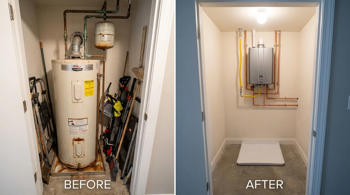 Tank water heater versus wall-mounted tankless unit comparison for Virginia City, NV homeowners